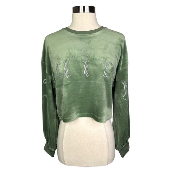 Juicy Couture Bling Velour Cropped Crew Neck - Size Medium - Picture 2 of 6